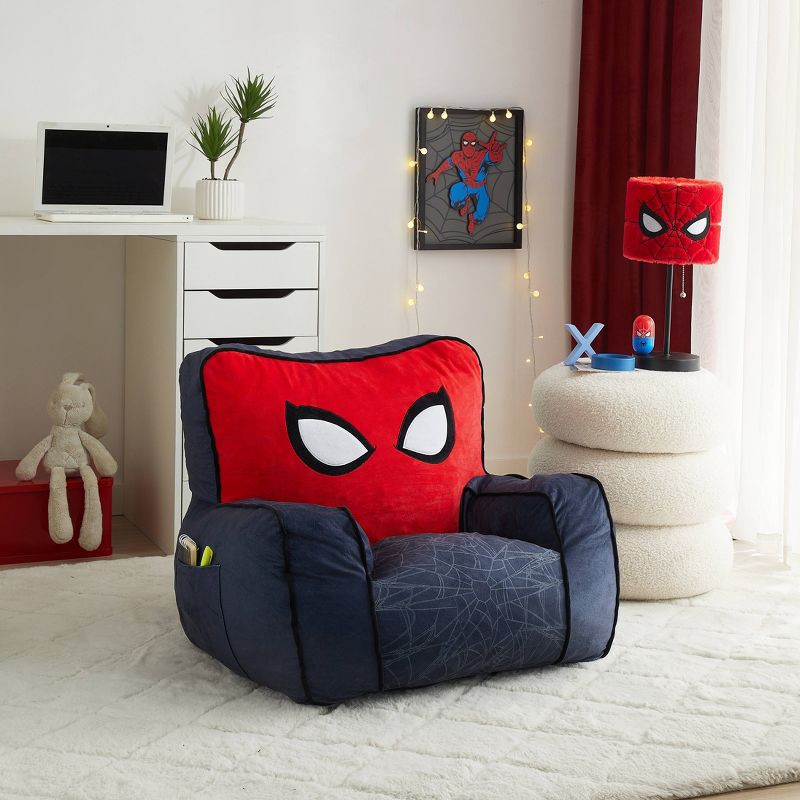 slide 2 of 6, Spider-Man Kids' Compressed Foam Plush Chair Gray, 1 ct