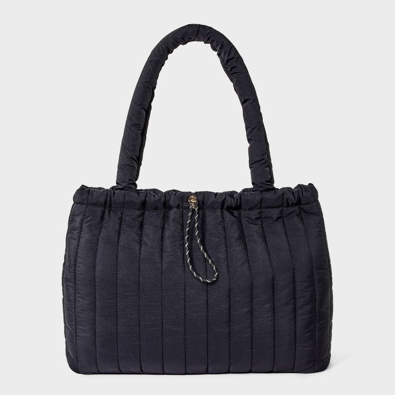 slide 1 of 5, Quilted Drawstring Tote Handbag - Universal Thread™ Black, 1 ct