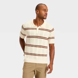 Men's Striped Short Sleeve Cable Sweater - Goodfellow & Co™ Cream L