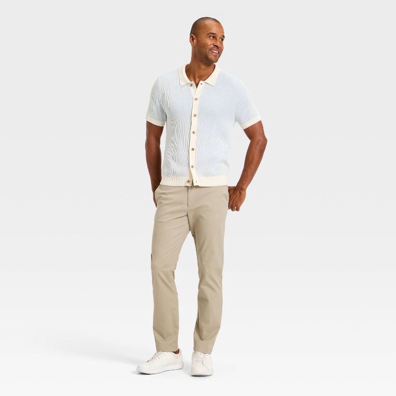 slide 3 of 3, Men's Short Sleeve Full Button Sweater - Goodfellow & Co™ Cream/Blue M, 1 ct