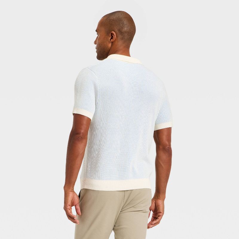 slide 2 of 3, Men's Short Sleeve Full Button Sweater - Goodfellow & Co™ Cream/Blue XL, 1 ct