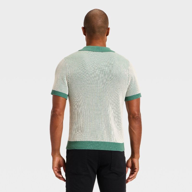 slide 2 of 3, Men's Short Sleeve Full Button Sweater - Goodfellow & Co™ Cream/Green M, 1 ct