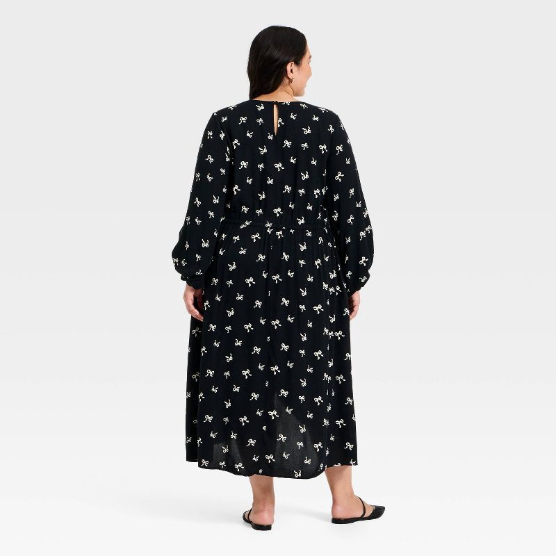 slide 2 of 3, Women's Bishop Long Sleeve Midi A-Line Dress - Ava & Viv™ Black/Cream Bow 3X, 1 ct