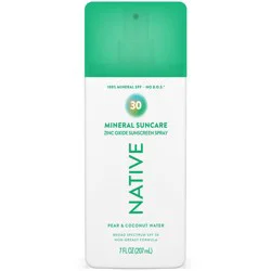 Native Mineral Sunscreen Spray - Pear & Coconut Water - SPF 30 - 7 fl oz: Moisturizing, Whole Body, Vegan