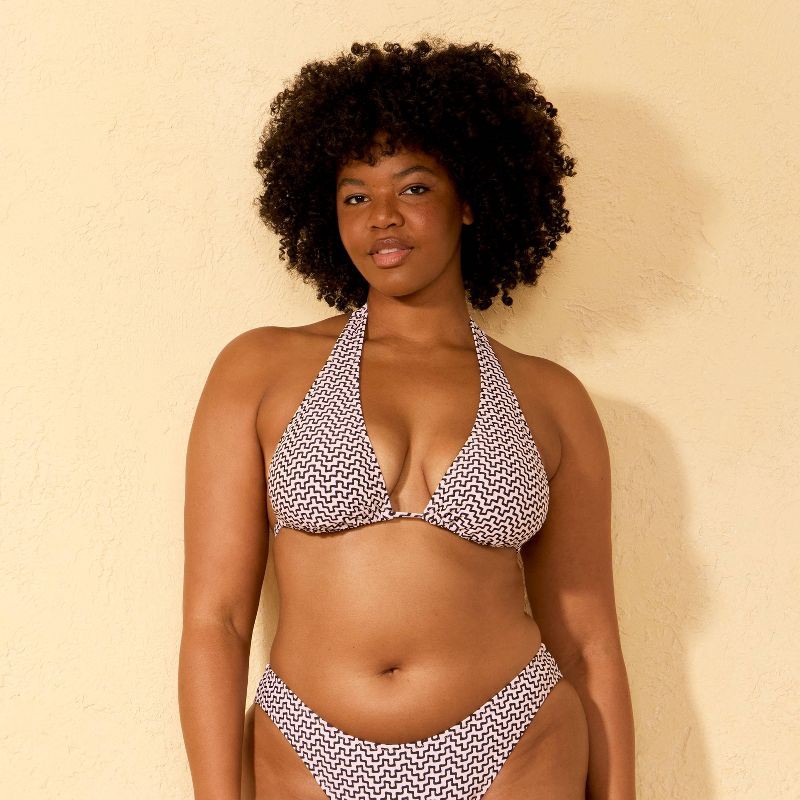 slide 4 of 5, Women's Geo Print Multiway Triangle Bikini Top - Shade & Shore™ Black/Cream S, 1 ct