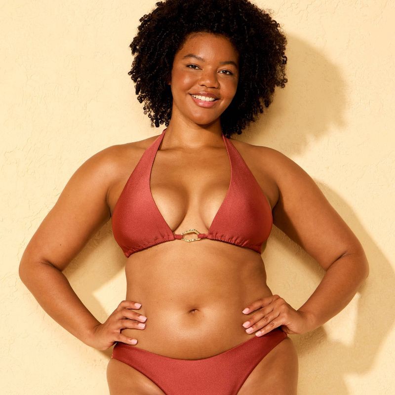 slide 4 of 5, Women's High Shine Ring Hardware Triangle Bikini Top - Shade & Shore™ Red L, 1 ct