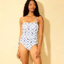 Women's Shell Print Anchor Charm Medium Coverage One Piece Swimsuit - Shade & Shore™ Blue/White XS