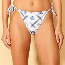 Women's Shell Print Anchor Charm High Leg Cheeky Coverage Bikini Bottom - Shade & Shore™ Blue/White S