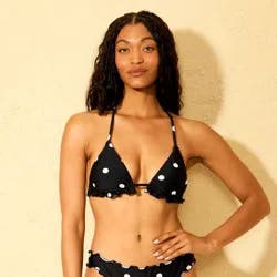 Women's Polka Dot Ruffle Triangle Bikini Top - Shade & Shore™ Black M