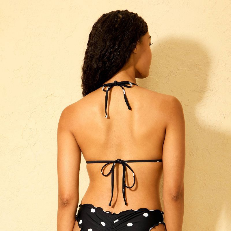 slide 2 of 5, Women's Polka Dot Ruffle Triangle Bikini Top - Shade & Shore™ Black XL, 1 ct