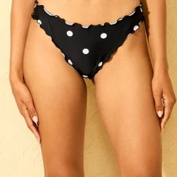 Women's Polka Dot High Leg Cheeky Coverage Ruffle Edge Bikini Bottom - Shade & Shore™ Black XL