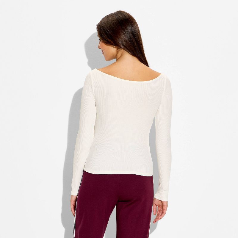slide 3 of 4, Women's Slim Fit Long Sleeve Boat Neck T-Shirt - Wild Fable™ Cream M, 1 ct