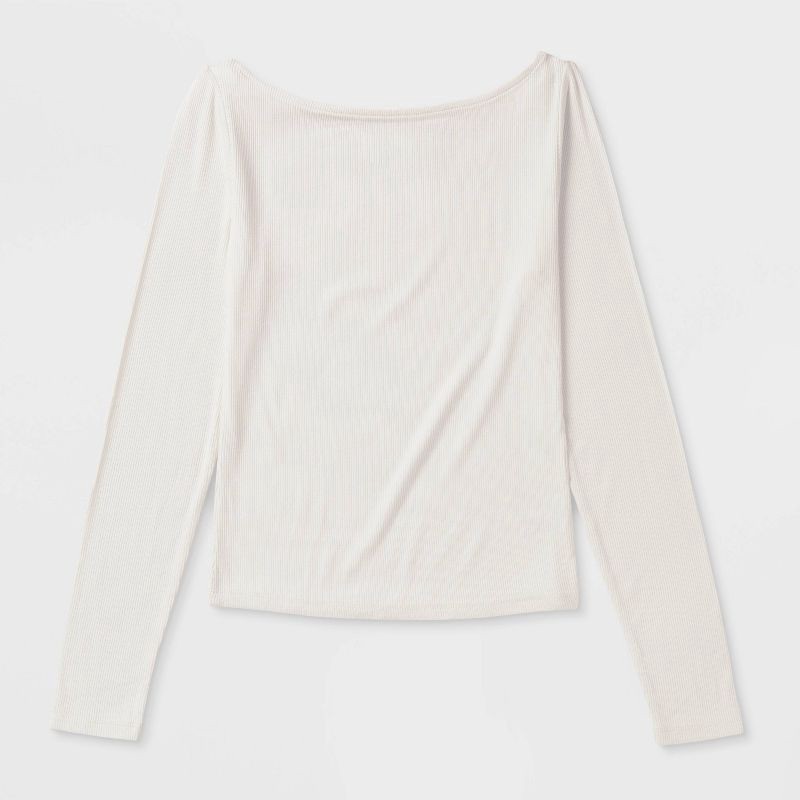 slide 4 of 4, Women's Slim Fit Long Sleeve Boat Neck T-Shirt - Wild Fable™ Cream M, 1 ct
