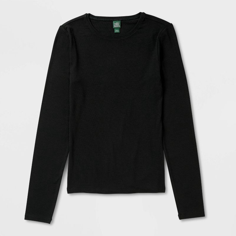 slide 2 of 4, Women's Slim Fit Long Sleeve Crewneck Long and Lean T-Shirt - Wild Fable™ Black S, 1 ct