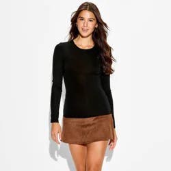 Women's Slim Fit Long Sleeve Crewneck Long and Lean T-Shirt - Wild Fable™ Black M