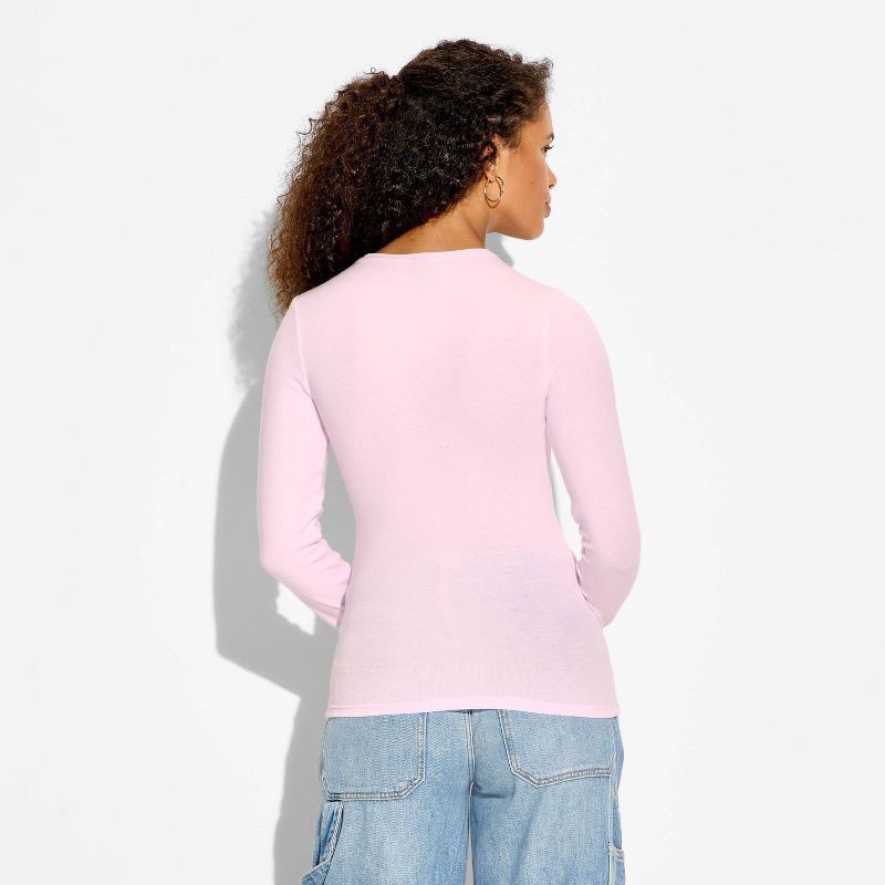 slide 3 of 4, Women's Slim Fit Long Sleeve Crewneck Long and Lean T-Shirt - Wild Fable™ Light Pink M, 1 ct