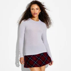 Women's Slim Fit Long Sleeve Crewneck Long and Lean T-Shirt - Wild Fable™ Heather Gray XL