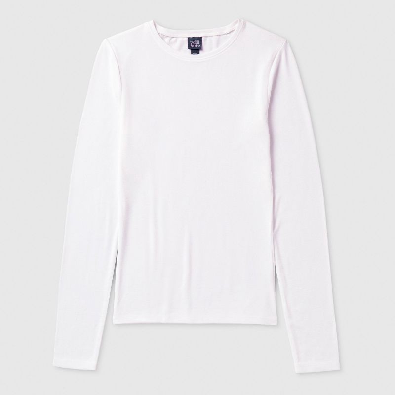 slide 4 of 4, Women's Slim Fit Long Sleeve Crewneck Long and Lean T-Shirt - Wild Fable™ White L, 1 ct