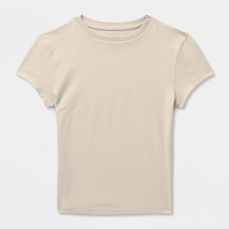 slide 4 of 4, Women's Short Sleeve Crewneck T-Shirt - Wild Fable™ Beige M, 1 ct