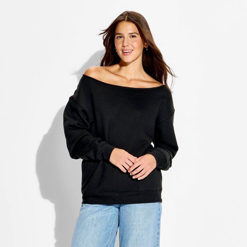 slide 2 of 3, Women's Pullover Sweatshirt - Wild Fable™ Black XS, 1 ct
