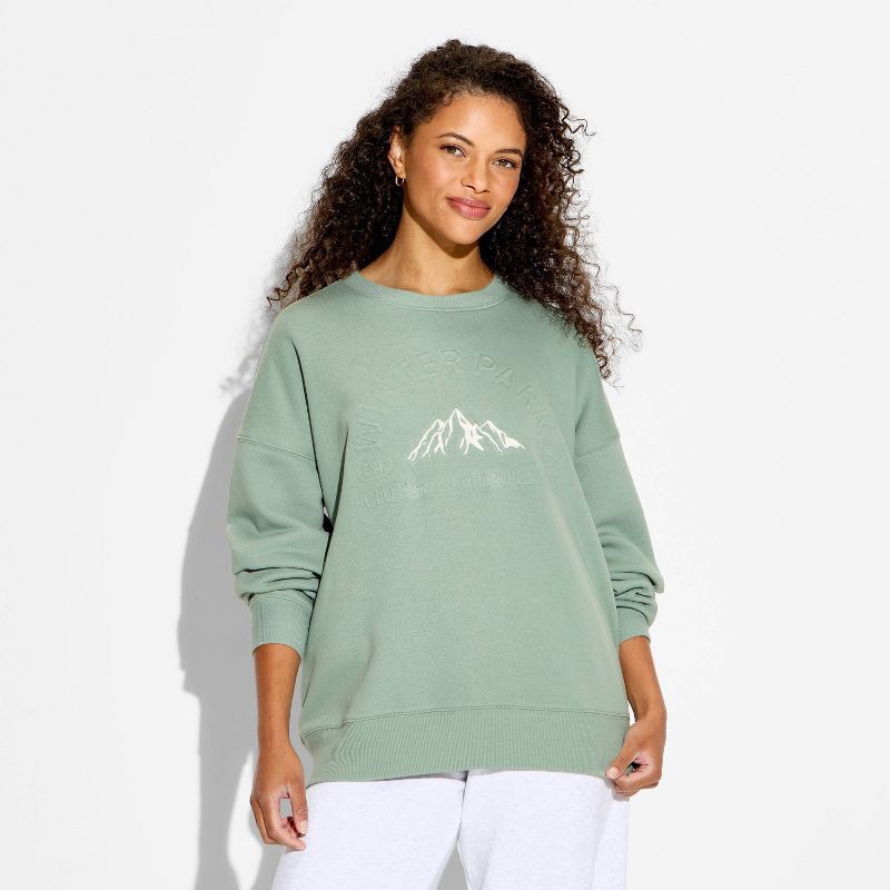 slide 2 of 3, Women's Oversized Pullover Sweatshirt - Wild Fable™ Sage Green Mountain XXS, 1 ct