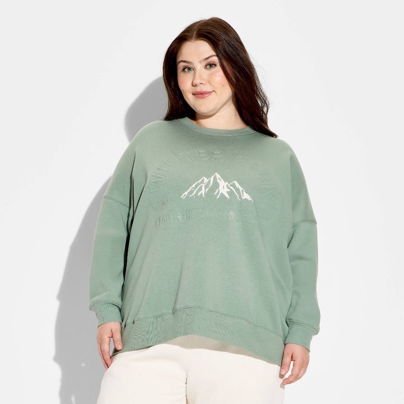 slide 2 of 3, Women's Oversized Pullover Sweatshirt - Wild Fable™ Sage Green Mountain XXL, 1 ct