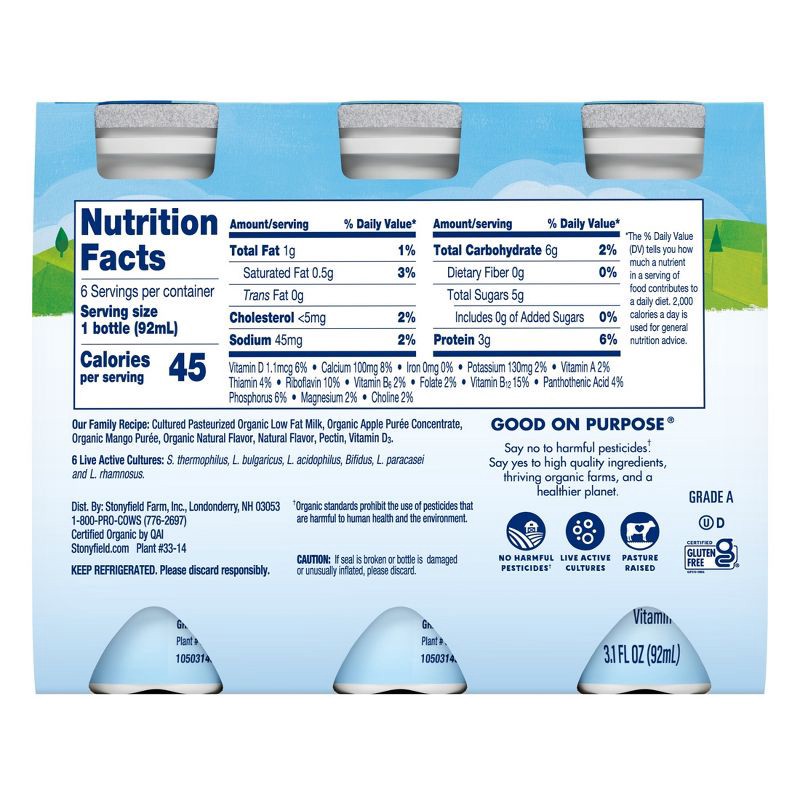 slide 2 of 11, Stonyfield Organic Lowfat Mango Apple Traditional Kids' Yogurt Smoothies - 3.1 fl oz/6ct, 3.1 fl oz, 6 ct