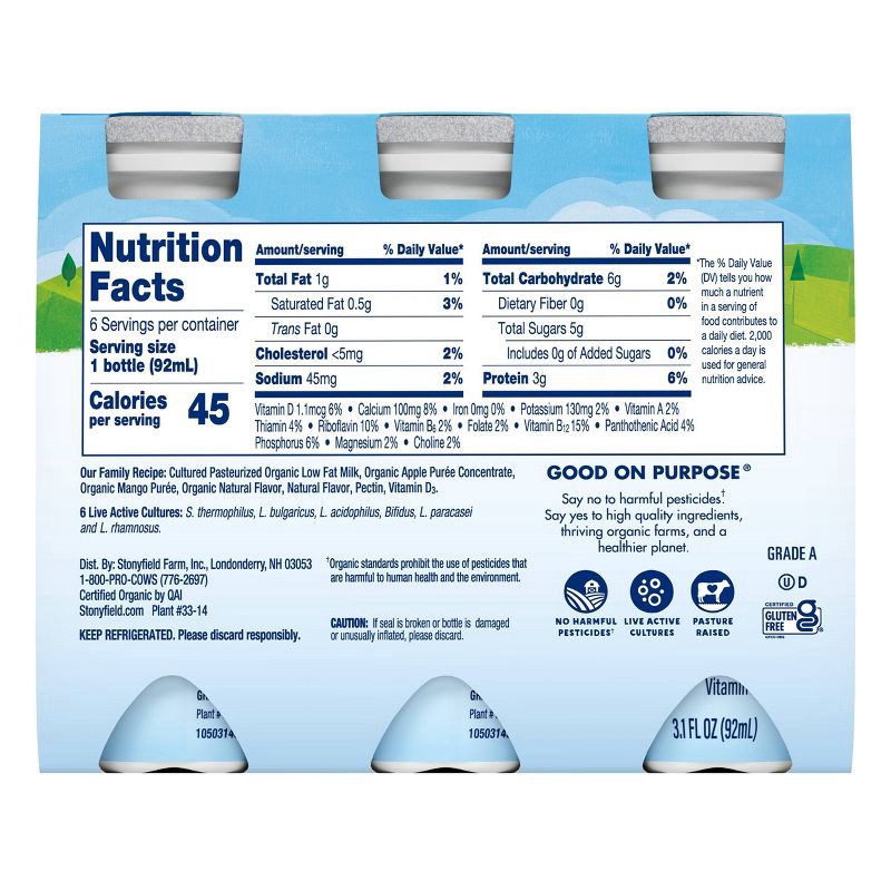 slide 2 of 4, Stonyfield Organic Lowfat Mango Apple Traditional Kids' Yogurt Smoothies - 3.1 fl oz/6ct, 3.1 fl oz, 6 ct