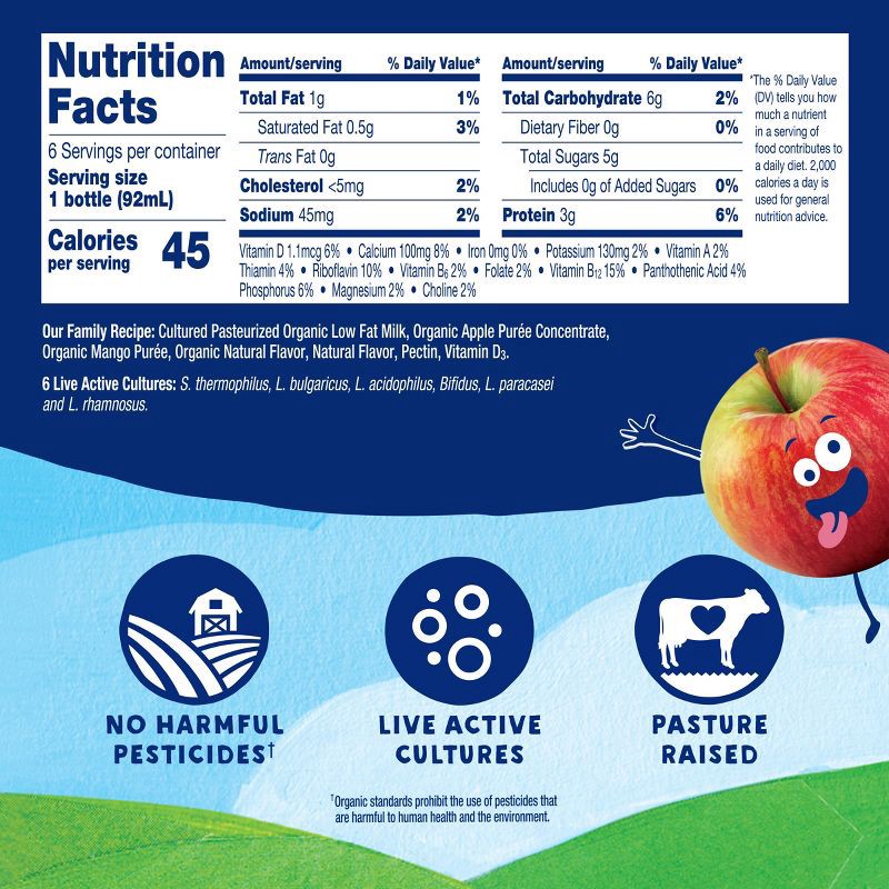slide 6 of 11, Stonyfield Organic Lowfat Mango Apple Traditional Kids' Yogurt Smoothies - 3.1 fl oz/6ct, 3.1 fl oz, 6 ct