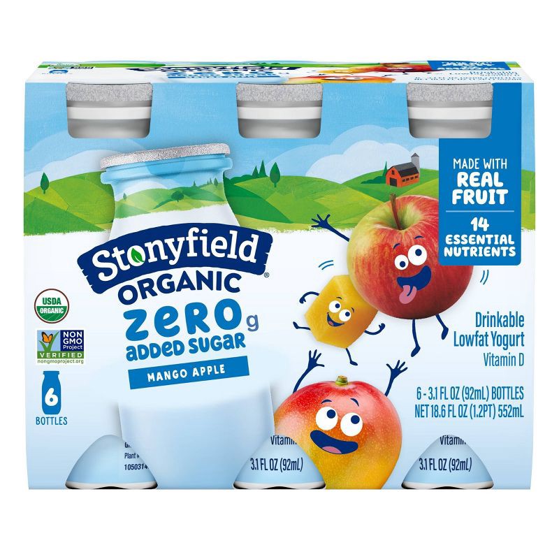 slide 1 of 4, Stonyfield Organic Lowfat Mango Apple Traditional Kids' Yogurt Smoothies - 3.1 fl oz/6ct, 3.1 fl oz, 6 ct