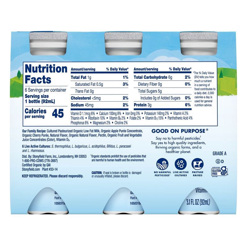 slide 2 of 12, Stonyfield Organic Lowfat Cherry Apple Traditional Kids' Yogurt Smoothies - 3.1 fl oz/6ct, 3.1 fl oz, 6 ct