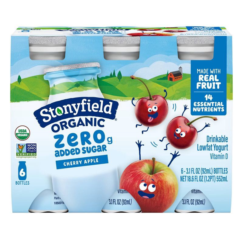 slide 1 of 4, Stonyfield Organic Lowfat Cherry Apple Traditional Kids' Yogurt Smoothies - 3.1 fl oz/6ct, 3.1 fl oz, 6 ct