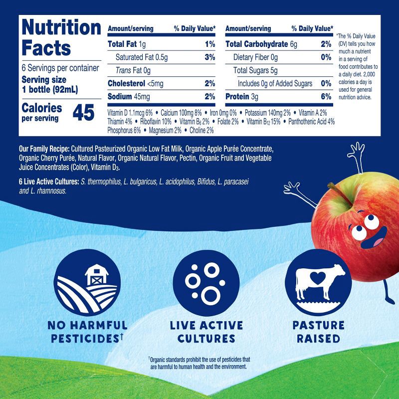 slide 6 of 12, Stonyfield Organic Lowfat Cherry Apple Traditional Kids' Yogurt Smoothies - 3.1 fl oz/6ct, 3.1 fl oz, 6 ct