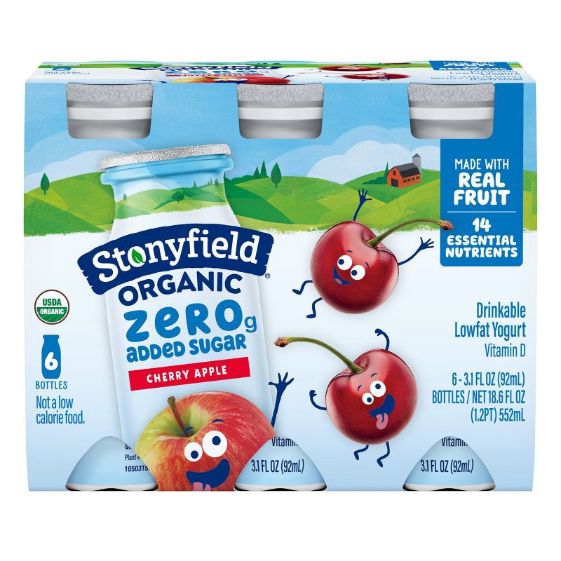 slide 1 of 12, Stonyfield Organic Lowfat Cherry Apple Traditional Kids' Yogurt Smoothies - 3.1 fl oz/6ct, 3.1 fl oz, 6 ct