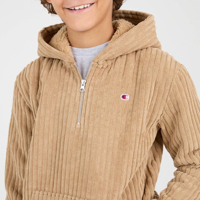 slide 3 of 4, Champion Boys' 1/4 Zip Corduroy Hoodie - Khaki S, 1 ct