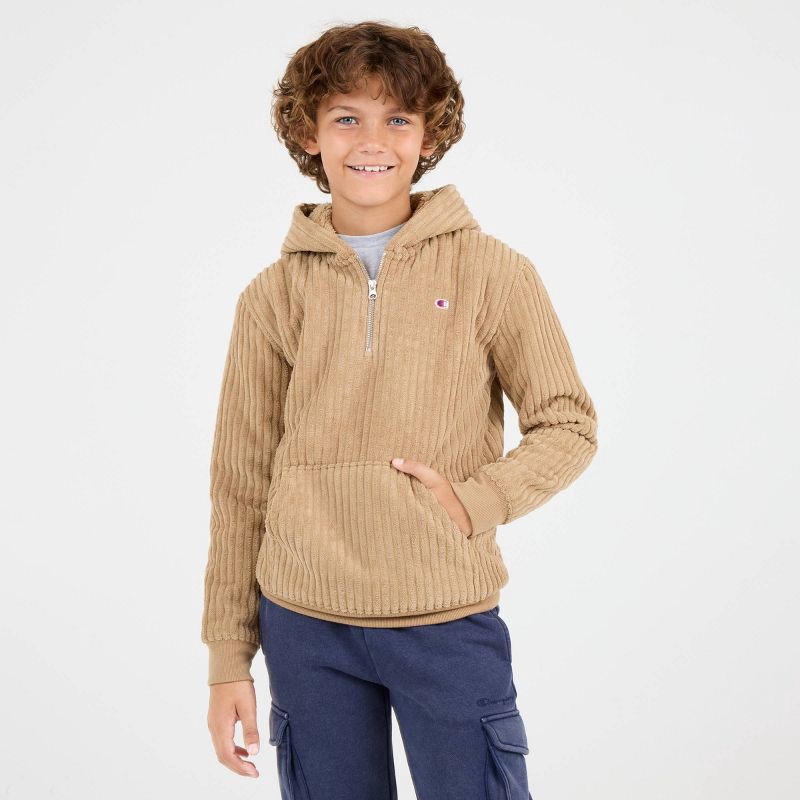 slide 1 of 4, Champion Boys' 1/4 Zip Corduroy Hoodie - Khaki S, 1 ct