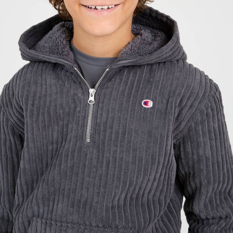 slide 3 of 4, Champion Boys' 1/4 Zip Corduroy Hoodie - Dark Gray M, 1 ct