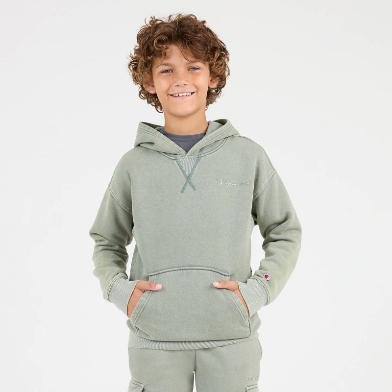 slide 1 of 4, Champion Boys' Oversized Washed Fleece Hoodie - Green S, 1 ct