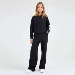 Champion Girls' Wide Leg Ribbed Pants - Black L