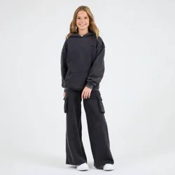 Champion Girls' Wide Leg Washed Fleece Cargo Pants - Black S