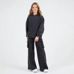 Champion Girls' Wide Leg Washed Fleece Cargo Pants - Black S