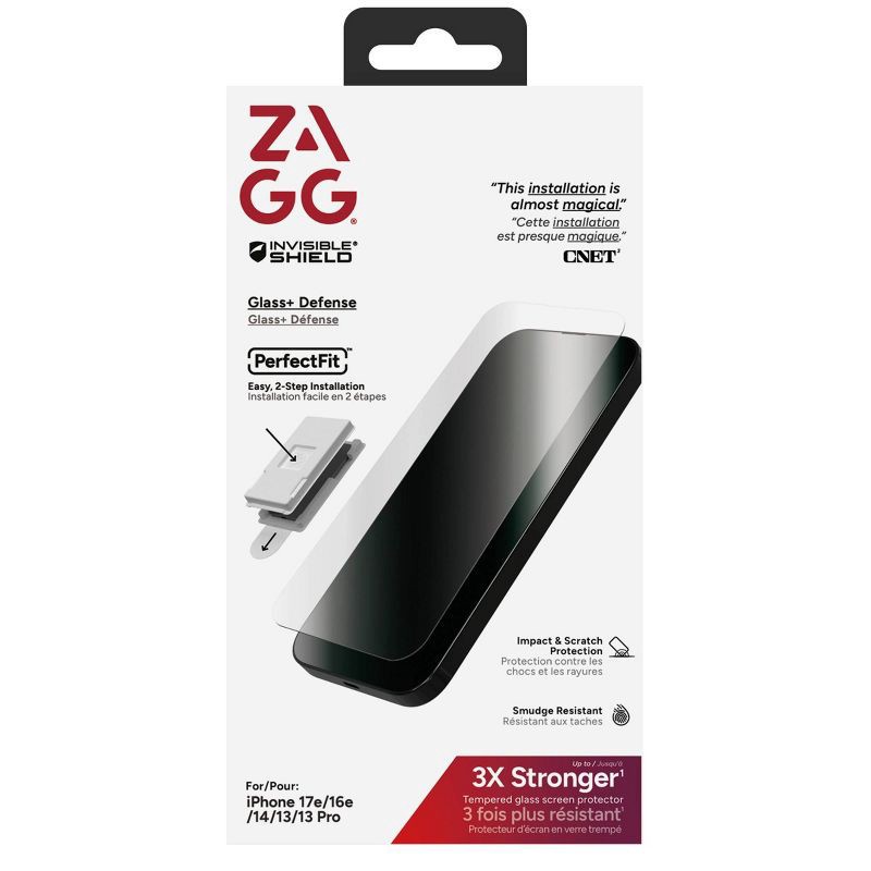 slide 1 of 5, ZAGG Apple iPhone 17e/16e/14/13 Pro/13 Screen Protector - Glass Defense+, 1 ct