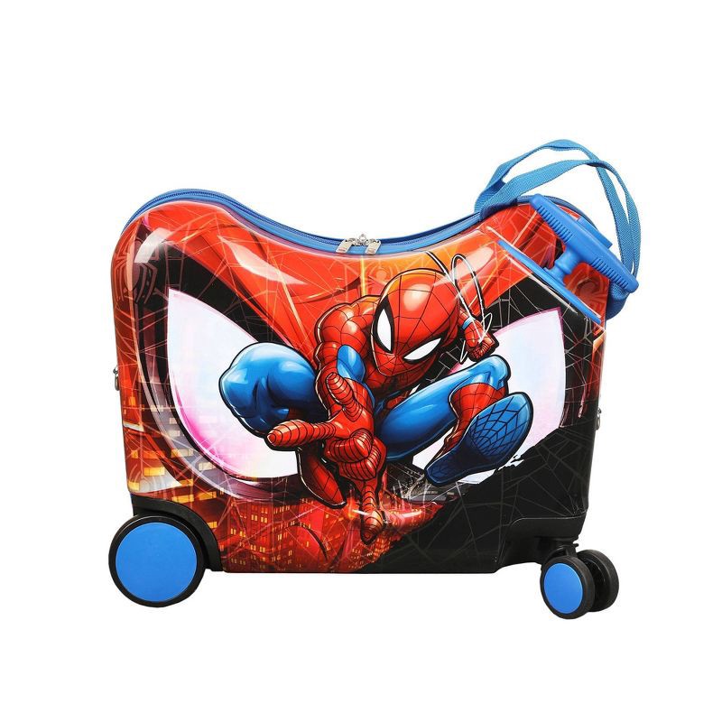 slide 2 of 7, Spider-Man Carry On Spinner Hardside Ride On Suitcase - Red, 1 ct