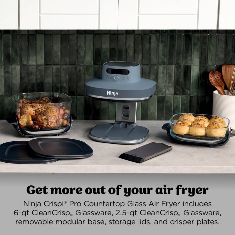slide 3 of 13, Ninja Crispi Pro 6-in-1 6qt and 2.5qt Non-Toxic Glass Container Countertop Air Fryer Cyberspace AS101GY, 6 qt, 2.5 qt
