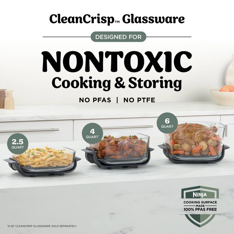 slide 10 of 13, Ninja Crispi Pro 6-in-1 6qt and 2.5qt Non-Toxic Glass Container Countertop Air Fryer Cyberspace AS101GY, 6 qt, 2.5 qt