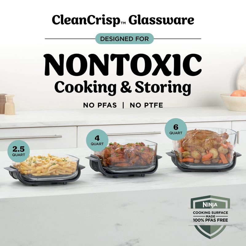 slide 10 of 13, Ninja Crispi Pro 6-in-1 6qt and 2.5qt Non-Toxic Glass Container Countertop Air Fryer Cyberspace AS101GY, 6 qt, 2.5 qt