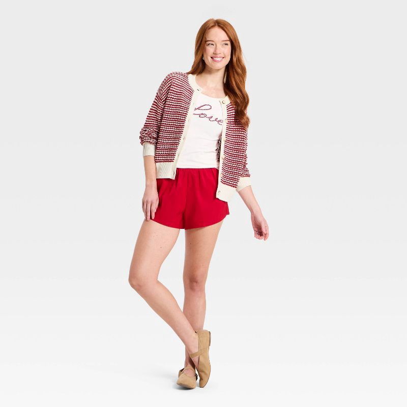 slide 3 of 3, Women's Valentine's Day Cardigan Sweater - Universal Thread™ Red Striped M, 1 ct
