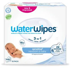 WaterWipes Sensitive+ Newborn & Baby Wipes, 3-In-1 Cleans, Cares, Protects, 99.9% Water, Unscented & Hypoallergenic - 1080ct