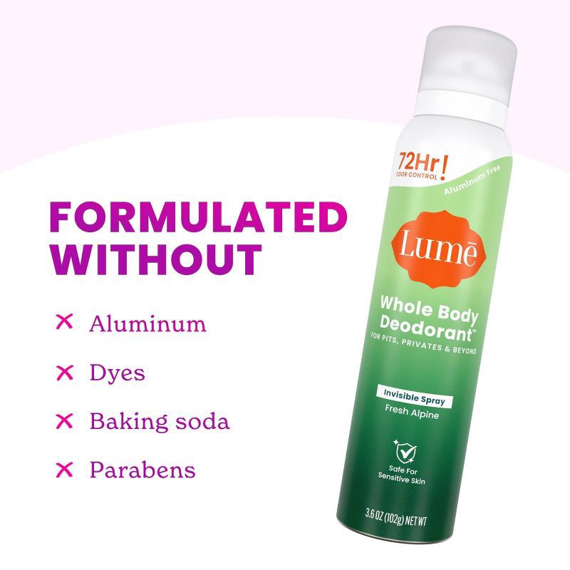 slide 3 of 8, Lume Deodorant Spray - Fresh Alpine - 3.6oz, 3.6 oz