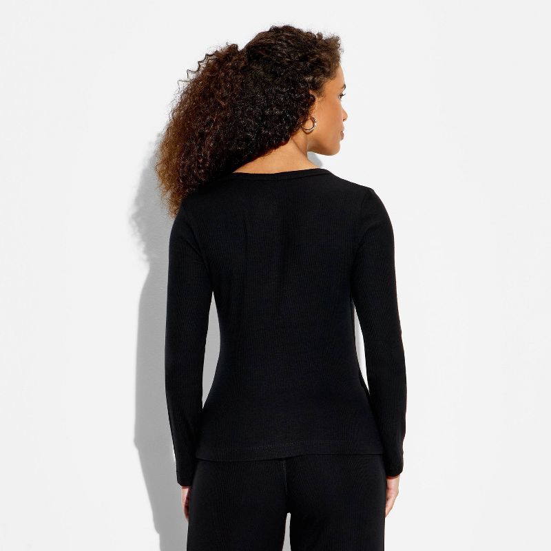 slide 3 of 3, Women's Cozy Leisure Long Sleeve Button-Down Top - Wild Fable™ Black S, 1 ct